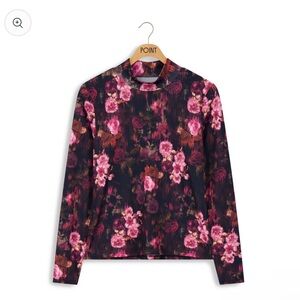 Point Printed Mock Neck Digital Roses